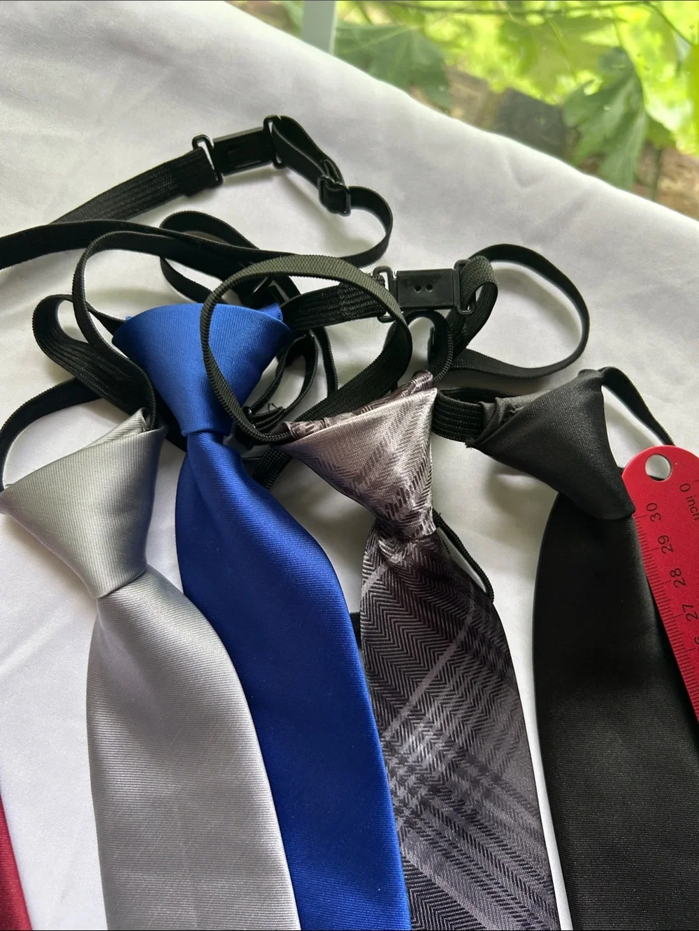 Boys Assorted Neck Tie Lot - Burgundy, blue, plaid, black and grey. Adjustable